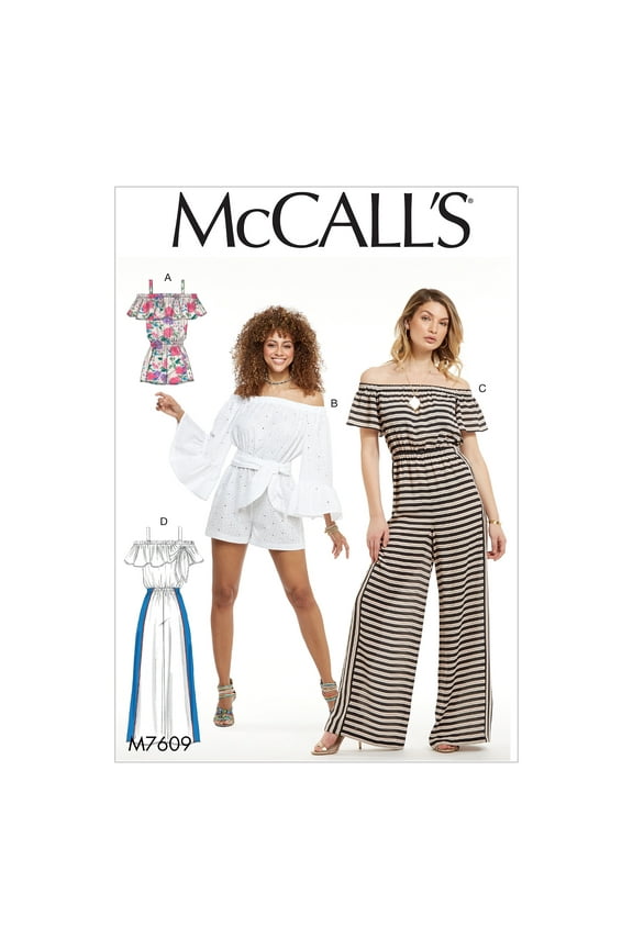 Sewing Pattern Misses' Pull-On Off-The-Shoulder Rompers And Jumpsuits With -L-Xl-Xxl