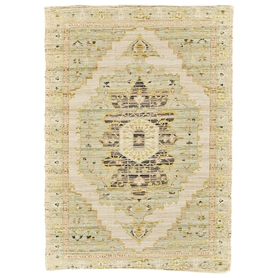 Mcclare Modern Medallion, Ivory/Green/Yellow, 5' x 8' Area Rug