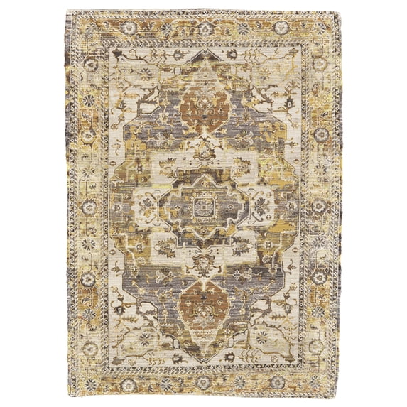 Mcclare Modern Medallion, Yellow/Gray/Ivory, 5' x 8' Area Rug