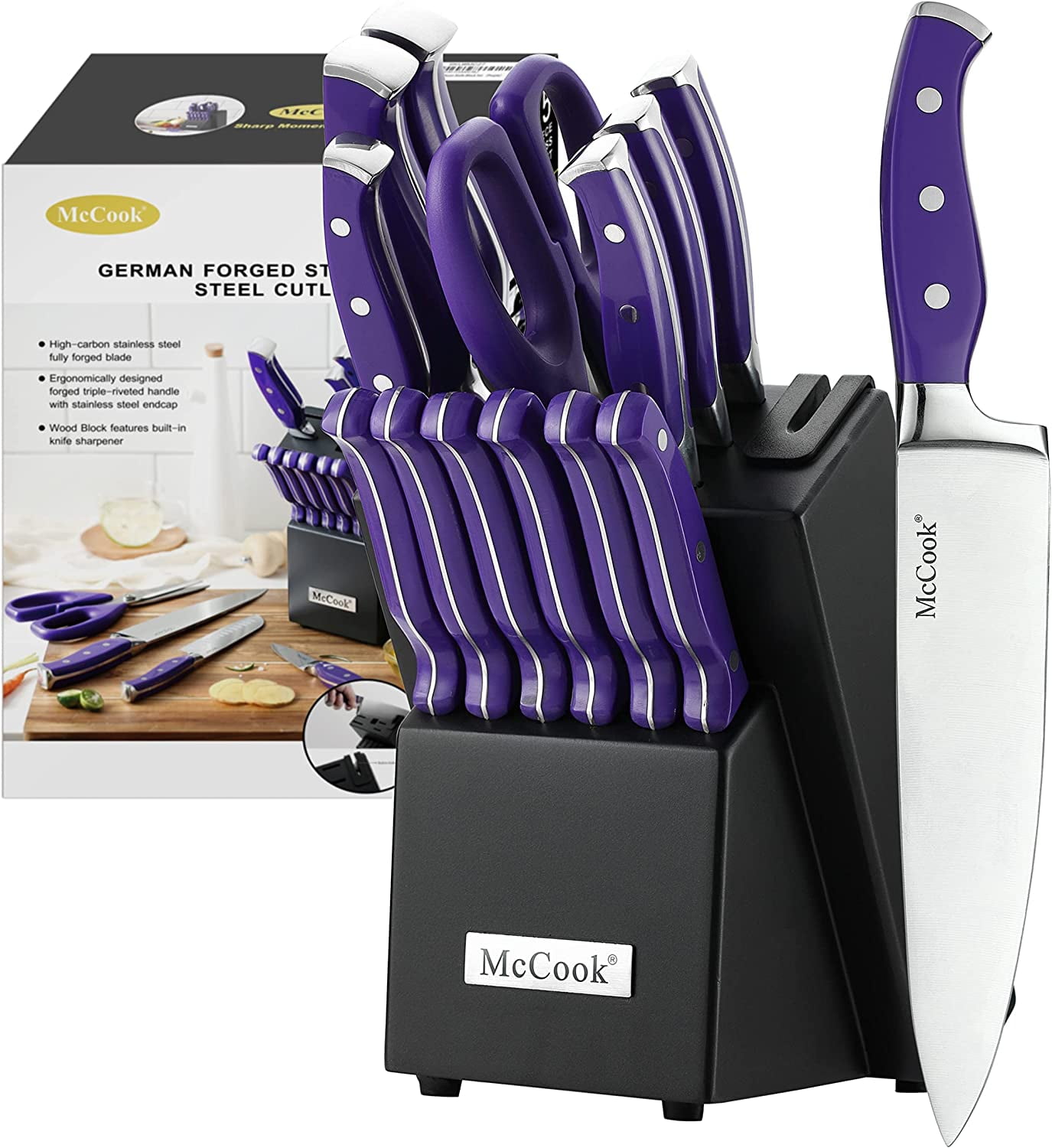 This15-piece knife set with a block and built-in sharpener is now reduced  by 20% to just $40