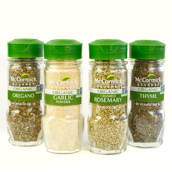 McCormick Gourmet Organic Garlic OIF8 & Herbs Everyday Basics Variety Pack (Oregano, Garlic Powder, Crushed Rosemary, Thyme), 0.05 lb