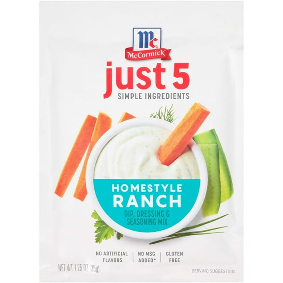 McCormick UM1Just 5 Simple Ingredients Homestyle Ranch Dip, Dressing & Seasoning Mix, 1.25 oz (Pack of 12)