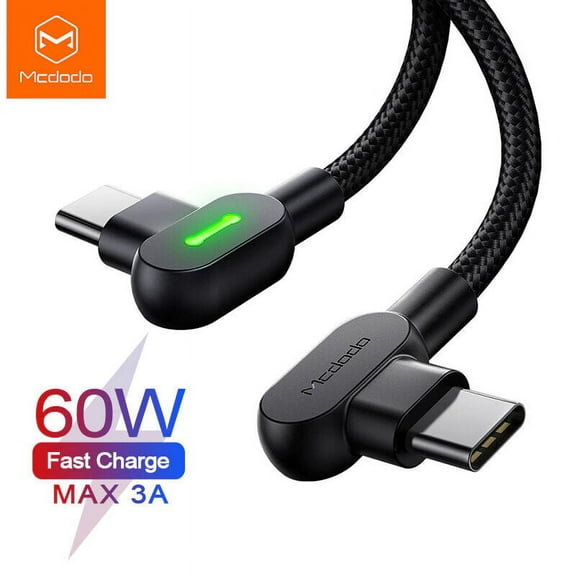 Mcdodo 90 Degree Type C to Type C Cable 3A 60W PD QC4.0 Fast Charging Data 1.5m/5ft
