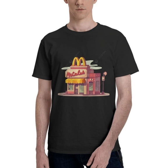 Mcdonald'S Logo Men'S Basic Short Sleeve T-Shirt Fashionable Black Xx-Large