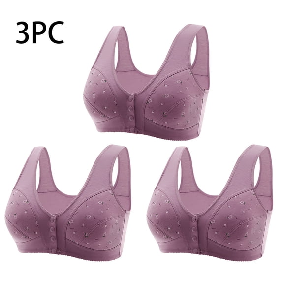 Mceream 2 Pack Bras for Women Front Closure No Underwire Comfortable Convenient Breathable Cotton Push up Senior Bra Full Coverage Wireless Comfort Support Bra