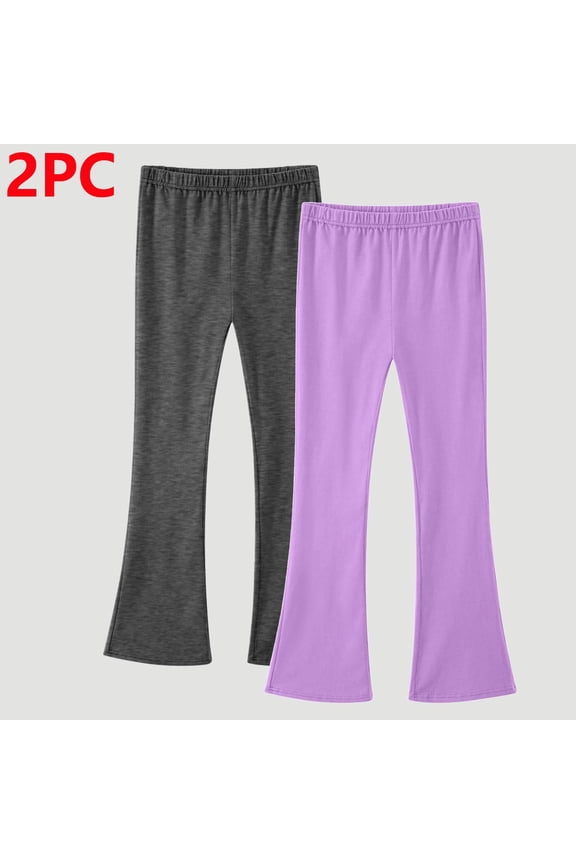 2 Pack Girls Flare Leggings Casual High Waist Bell Bottom Pants Stretchy Bootcut Yoga Pants Full Length School Uniform Pants Licras Para NiñAs 3-14 Years