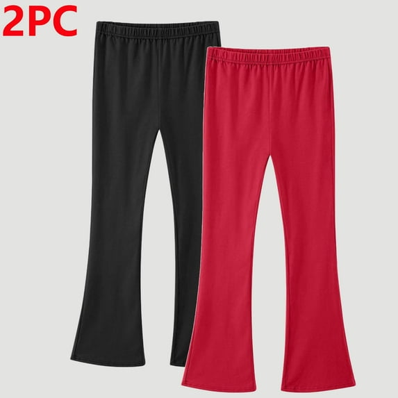 Mceream 2 Pack Girls Flare Leggings Casual High Waist Bell Bottom Pants Stretchy Bootcut Yoga Pants Full Length School Uniform Pants Licras Para NiñAs 3-14 Years