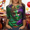 thumbnail image 1 of Mceream 3/4 Sleeve Mardi Gras Outfit for Women Mask Print 3/4 Sleeve Tops Orleans Carnival Party Shirt Tee Crewneck T-Shirts Funny Graphic Blouse plus size Green XXXXXL, 1 of 6