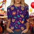 thumbnail image 1 of Mceream 3/4 Sleeve Mardi Gras Shirts Womens Holiday Tunic Tops Fashion Graphic Mask Carnival Themed Party Tshirts Casual Crewneck Blouses Clothes plus size outfit Purple XXXXXL, 1 of 6