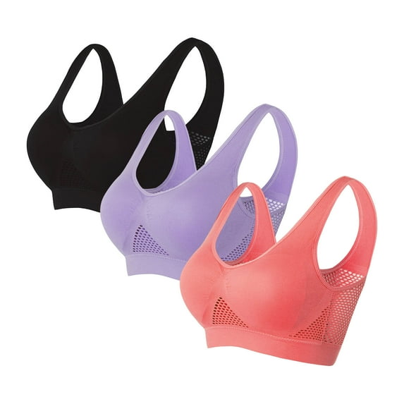 Mceream 3 Pack Sports Bras for Women High Support Breathable Anti-Sagging Breasts Wireless Yoga Bra Push up Full Coverage Bralette Multicolor XXXL