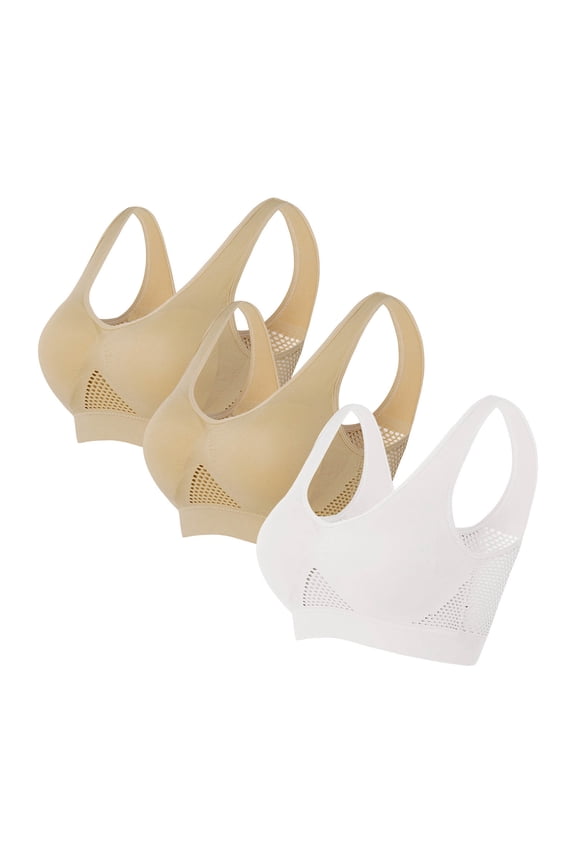 3 Pack Sports Bras for Women High Support Breathable Anti-Sagging Breasts Wireless Yoga Bra Push up Full Coverage Bralette White XL