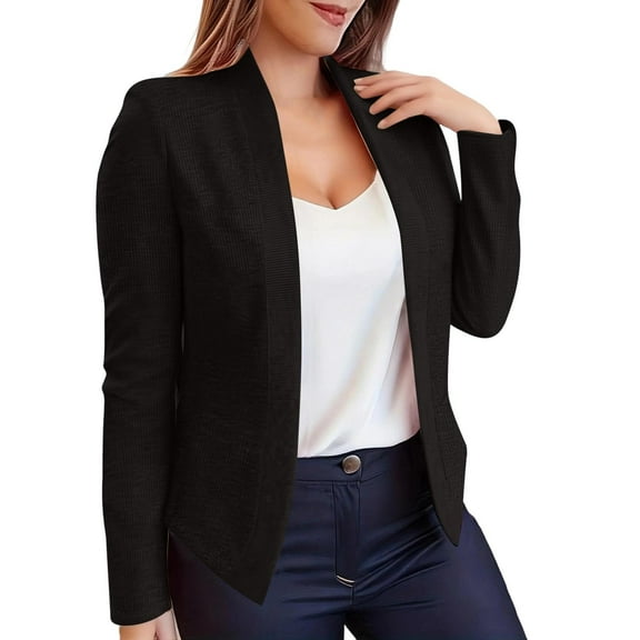 Mceream Blazers for Women Trendy Business Casual Long Sleeve Open Front Sweatshirt Blazer Suit Jacket with Pockets Loose Fashion Work Office Full Lining and Padded Shoulders Blazer Para Mujer Black S