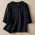 thumbnail image 1 of Mceream Blouses for Women Business Casual Plus Size 3/4 Sleeve Linen Tops Lapel Button Down Vintage Work Blouse Fashion Oversized Office Shirts with Pocket Black L, 1 of 7