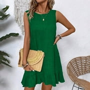 Mceream Bodycon Dresses for Women formal Plus Size Summer Sleeveless Dresses Lightweight Crew Neck Elastic Waist Boho Dresses Casual Floral Print Dresses Casual Spring Midi Dress Vestidos De Mujer