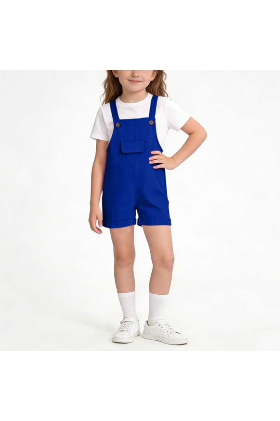 Boy Girl Cotton Shortall Overalls Summer Adjustable Strap Loose Fit Bibs Overall Romper Shorts Back To School Uniform Jumpsuit Spring Travel Vacation Clothes Outfits with Pockets 2-15 Years
