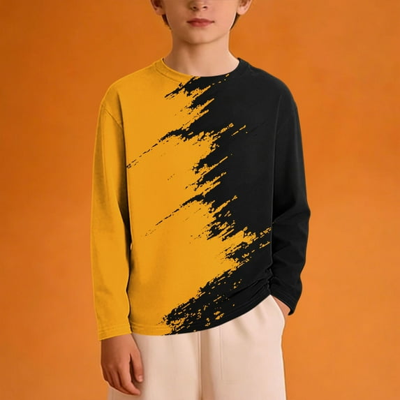 Mceream Boys Girls Color Block T-Shirts Y2K Crewneck Pullover Tops Warm Long Sleeve Spring Fall Fashion Blouse Tees Shirt Uniform Clothes 3-14 Years