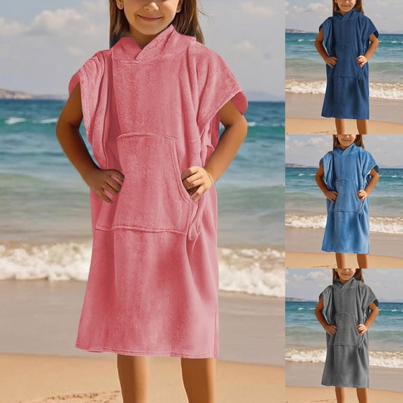 Mceream Boys Girls Robe Surf Poncho Quick Dry Beach Towels Swimwear Hooded Towel with Pockets for Bath Pool 8-14 Years