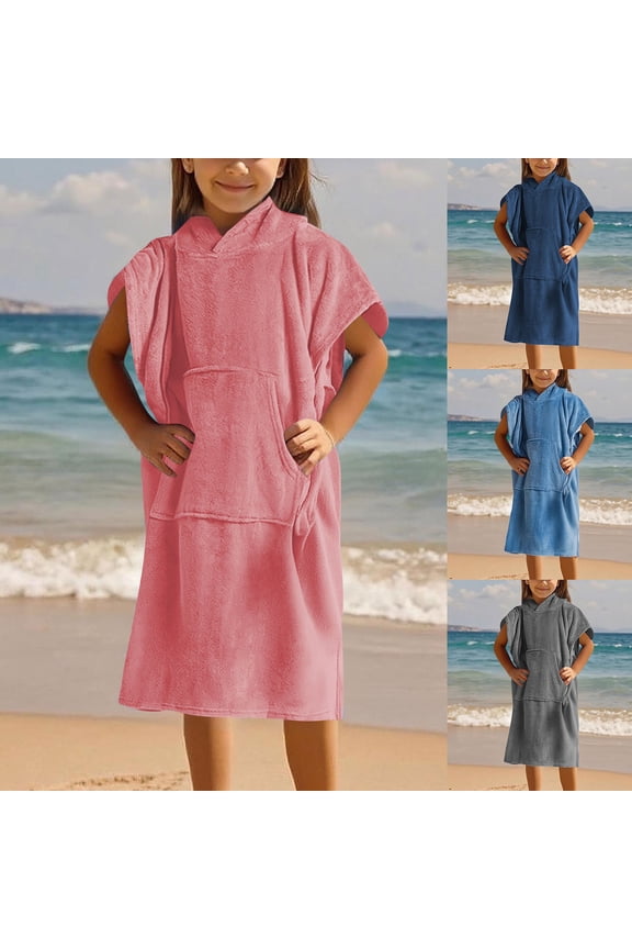 Boys Girls Robe Surf Poncho Quick Dry Beach Towels Swimwear Hooded Towel with Pockets for Bath Pool 8-14 Years