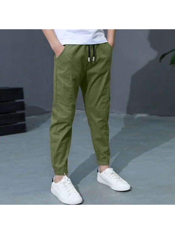 Boys Jogger Pants Elastic Waisted Linen Sweatpants Preppy Casual Athletic Teen Boys Running Trousers with Pockets School Uniform Pants Fall School Outfits Pantalon De NiñO 4-12 Years