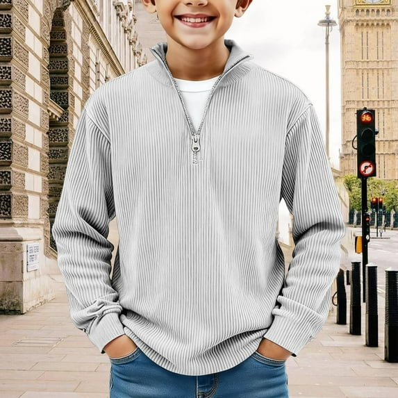 Mceream Boys Quarter Zip Pullover Sweatshirt Long Sleeve Corduroy Shirts Casual Oversized Sweatshirts Preppy School Uniform Clothes Teens Hoodie 4-15 Years