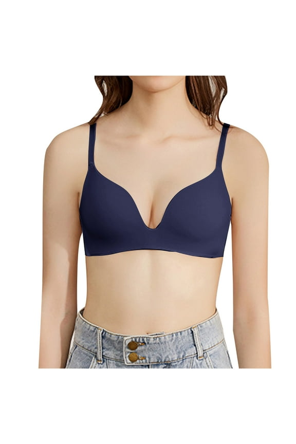 Bras for Women Full Coverage Lined No Padding No Underwire Bra Gather Comfort Pushup Bra Seamless Tshirt Bras V Neck Sleep T-Shirt Everyday Bralettes Push Up Plus Size Everyday Bra