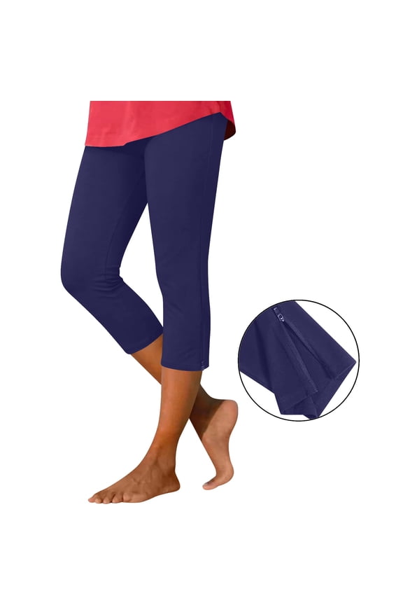 Capri Leggings for Women Plus Size High Rise Side Split Yoga Cropped Capris Pants with Button Summer Casual Workout Compression Seamless Leggings Navy XXL