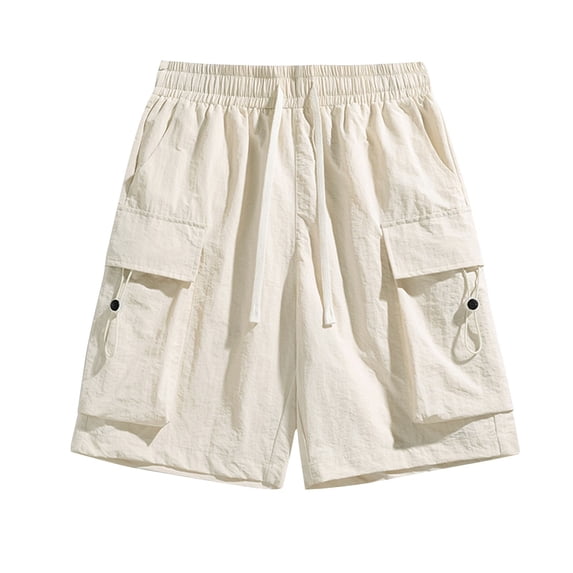 Mceream Cargo Pants for Men Relaxed Fit Loose Fit Casual Shorts Drawstring Elastic Waist Outdoor Hiking Shorts with Multi Pockets High Rise Workout Gym Running Shorts Beige M