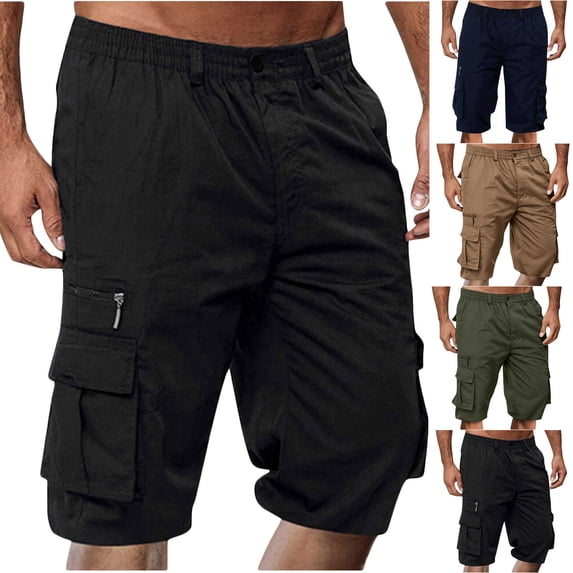 Mceream Cargo Shorts for Men Lightweight Multi-Pocket Drawstring Elastic Waist Bermuda Shorts Button Down Casual Summer Baggy Work Short Pants Loose Fit Hiking Outdoor Bottom Black L