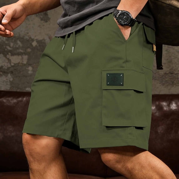 Mceream Cargo Shorts for Men Casual Summer Hiking Pants Elastic Waist Stretch Knee Length Multi-Pockets Bermuda Work Shorts Army Green XXL