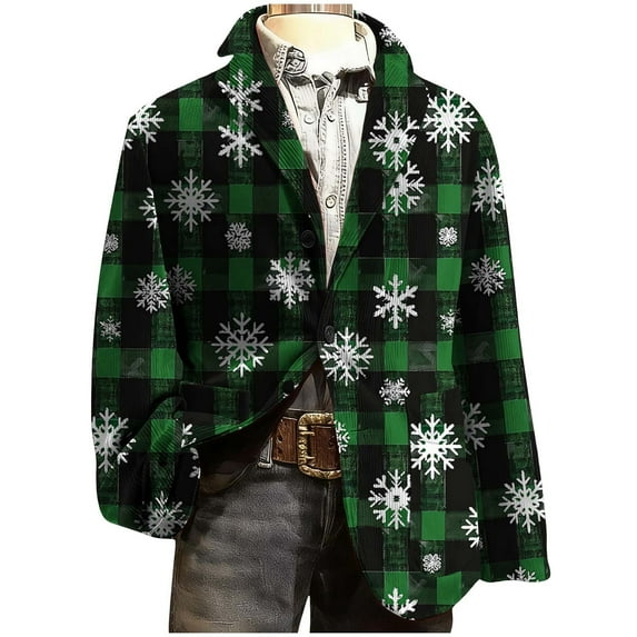 Mceream Christmas Blazer Men Corduroy Jacket Xmas Print Slim Fit Blazers with Pockets Button Tops Santa Coat Outfits Plus Size Outwear Chaqueta Invierno Hombre Army Green S