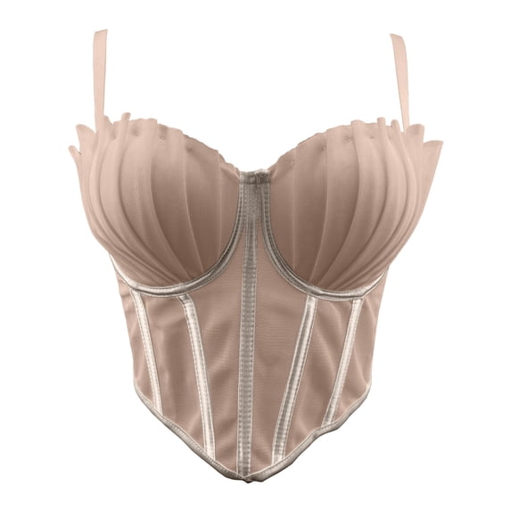 Mceream Corset Tops for Women Plus Size with Adjustable Spaghetti Strap Push up Bustier Lingerie Mesh Going Out Party Club Top Clubwear Camis Tee Beige L