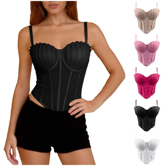 Mceream Corset Tops for Women Plus Size with Adjustable Spaghetti Strap Push up Bustier Lingerie Mesh Going Out Party Club Top Clubwear Camis Tee Black M