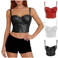 thumbnail image 1 of Mceream Corset Tops for Women Plus Size with Strap Push up Bustier Lingerie Going Out Pu Leather Bustier Club Top Black L, 1 of 9
