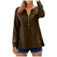 thumbnail image 1 of Mceream Cotton Linen Shirts for Women 2026 Trendy V Neck Button Long Sleeve Gauze Tunic Tops Side Slit Hem Work T Shirts Boho Loose Fit Blouse Plus Size Clothes Blusas De Lino Para Mujer Brown XXL, 1 of 9