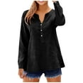 thumbnail image 1 of Mceream Cotton Linen Shirts for Women 2026 Trendy V Neck Button Long Sleeve Gauze Tunic Tops Side Slit Hem Work T Shirts Boho Loose Fit Blouse Plus Size Clothes Blusas De Lino Para Mujer Black L, 1 of 9