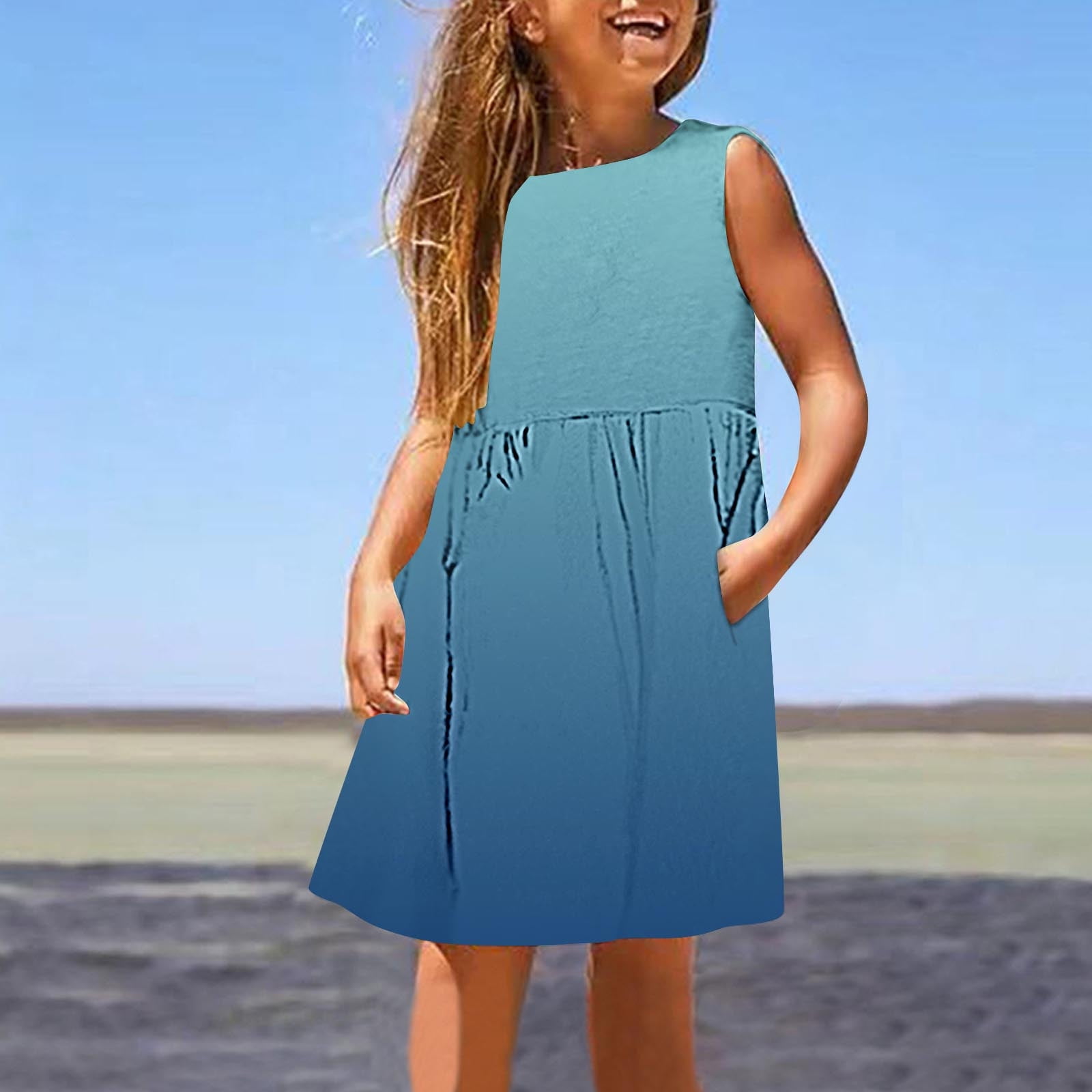 Mceream Dresses for Teens Girls Casual Crewneck Knee Length Dresses Cute Sleeveless Dress with Swing formal Ruffle Birthday Party Summer Dresses Plus Size Vestidos De 15 AñOs