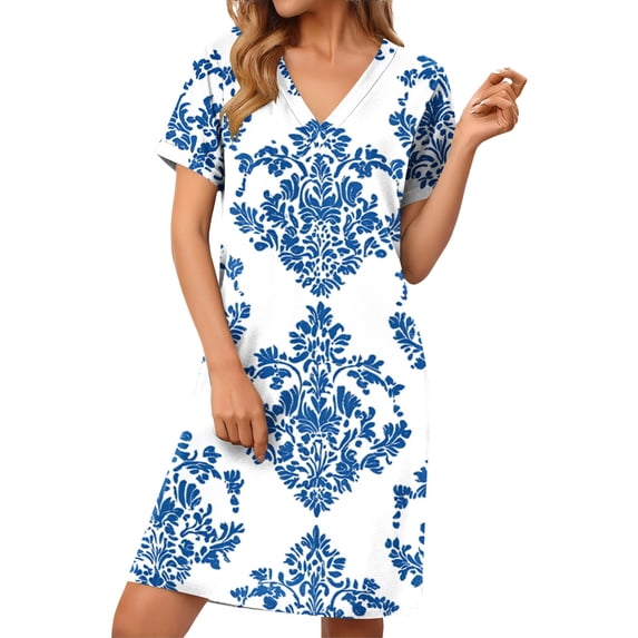 Mceream Dresses for Women Casual Summer V Neck Loose T Shirt Dress Wedding Guest Dresses Short Sleeve Fashion Floral Beach Boho Dresses Multicolor XL