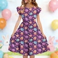 thumbnail image 1 of Maqroz Easter Dresses for Girls Floral Flutter Sleeve Crew Neck Midi Casual A Line Dress Spring Summer Graphic Print Holiday Pleated Sundress 5-14 Years, 1 of 7