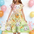 thumbnail image 1 of Mceream Easter Dresses for Girls Floral Flutter Sleeve Crew Neck Midi Casual A Line Dress Spring Summer Graphic Print Holiday Pleated Sundress 5-14 Years, 1 of 7