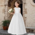 thumbnail image 1 of Mceream Flower Girl Dresses for Wedding Tulle Long A Line Holiday Birthday Party Ball Gown Girls formal Pageant Maxi Dresses Crew Neck Pleated Summer Tie Back Sundress 1-15 Years, 1 of 5