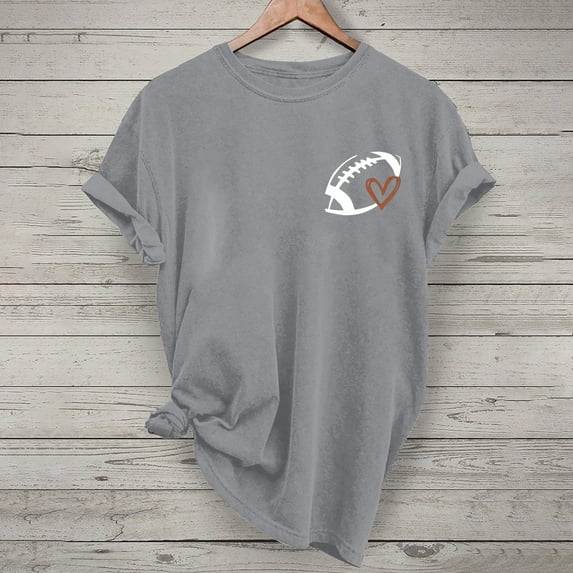 Mceream Game Day Outfits for Women Casual Sunday Funday Shirts Vintage Football Shirt Short Sleeve Workout Gym Football Funny Top Gray XL