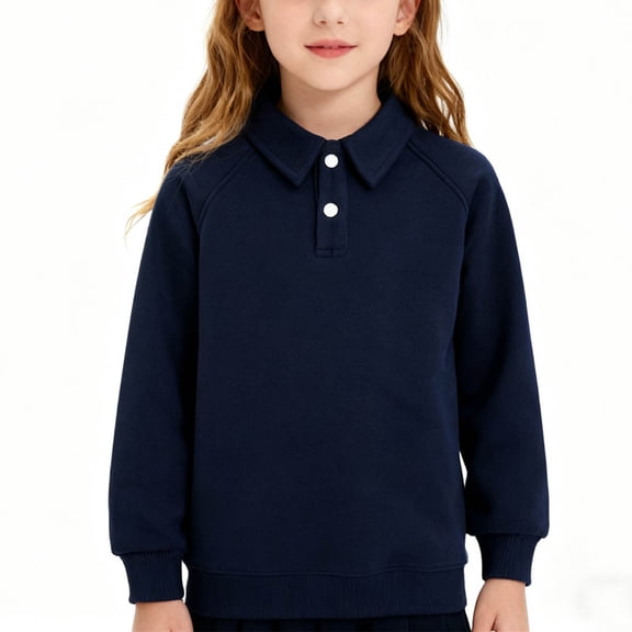 Mceream Girl's Casual Sweatshirt Lapel Long Sleeve School Pullover Tops Comfort Top Fall Spring Shirts Active Baggy Clothes Casual School Uniform Shirt Uniforme De Escuela Para NiñAs 4-15 Years