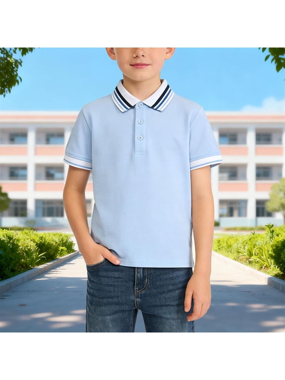 Girls Boys School Uniform Short Sleeve Shirt Color Block Button Closure Collared T Shirt Summer Striped Cute Uniform Shirt Uniformes Escolares Para NiñOs 2-15 Years
