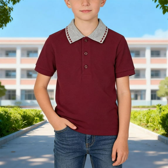 Mceream Girls Boys School Uniform Short Sleeve Shirt Color Block Button Closure Collared T Shirt Summer Striped Cute Uniform Shirt Uniformes Escolares Para NiñOs 2-15 Years