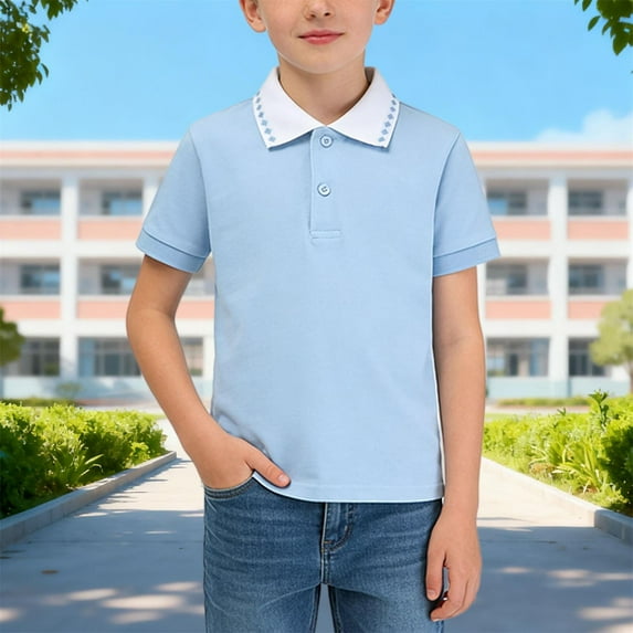 Mceream Girls Boys School Uniform Short Sleeve Shirt Color Block Button Closure Collared T Shirt Summer Striped Cute Uniform Shirt Uniformes Escolares Para NiñOs 2-15 Years