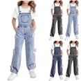 thumbnail image 1 of Mceream Girls Denim Overalls Baggy Bow Sleeveless Wide Leg Adjustable Jeans Bib Overall Teens Cute Fashion School Jumpsuit Loose Fit 6-14 Years, 1 of 5