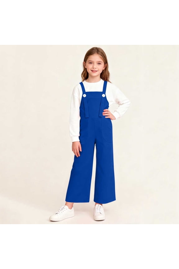 Girls Denim Overalls Summer Straight Wide Leg Loose Jumpsuit with Pockets Cute Teens Boys Button Strap Rompers Summer Bib Overall Back To School Uniform Jumpsuit 2-15 Years