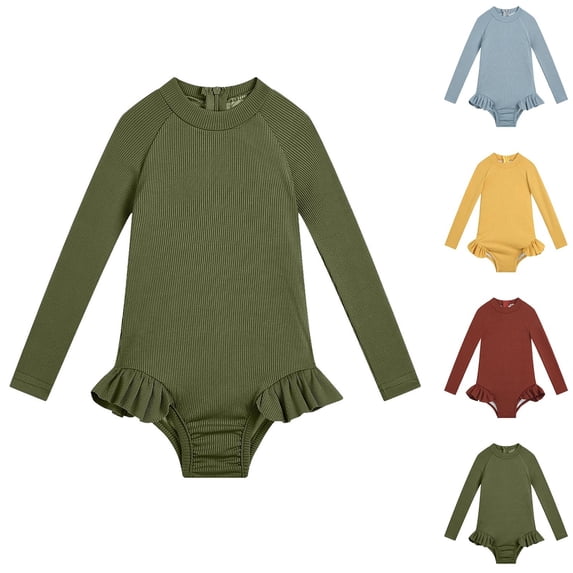Mceream Girls One Piece Swimsuits Long Sleeve Bathing Suit Sun Protection Back Zipper Swimsuit Rash Guard Swimwear Beach Outfit 12M-5T