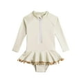 thumbnail image 1 of Mceream Girls One Piece Swimsuits Long Sleeve Bathing Suit Sun Protection Zipper Ruffle Tassel Swimsuit Rash Guard Swimwear Beach Outfit 1-6Y, 1 of 2