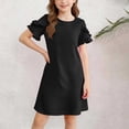 thumbnail image 1 of Maqroz Girls Ruffle Sleeve Dresses Summer Crewneck A Line Mini Dress Casual Shift Dress Beach Sundress with Pockets Spring Smocked Midi Dress 5-15 Years, 1 of 8